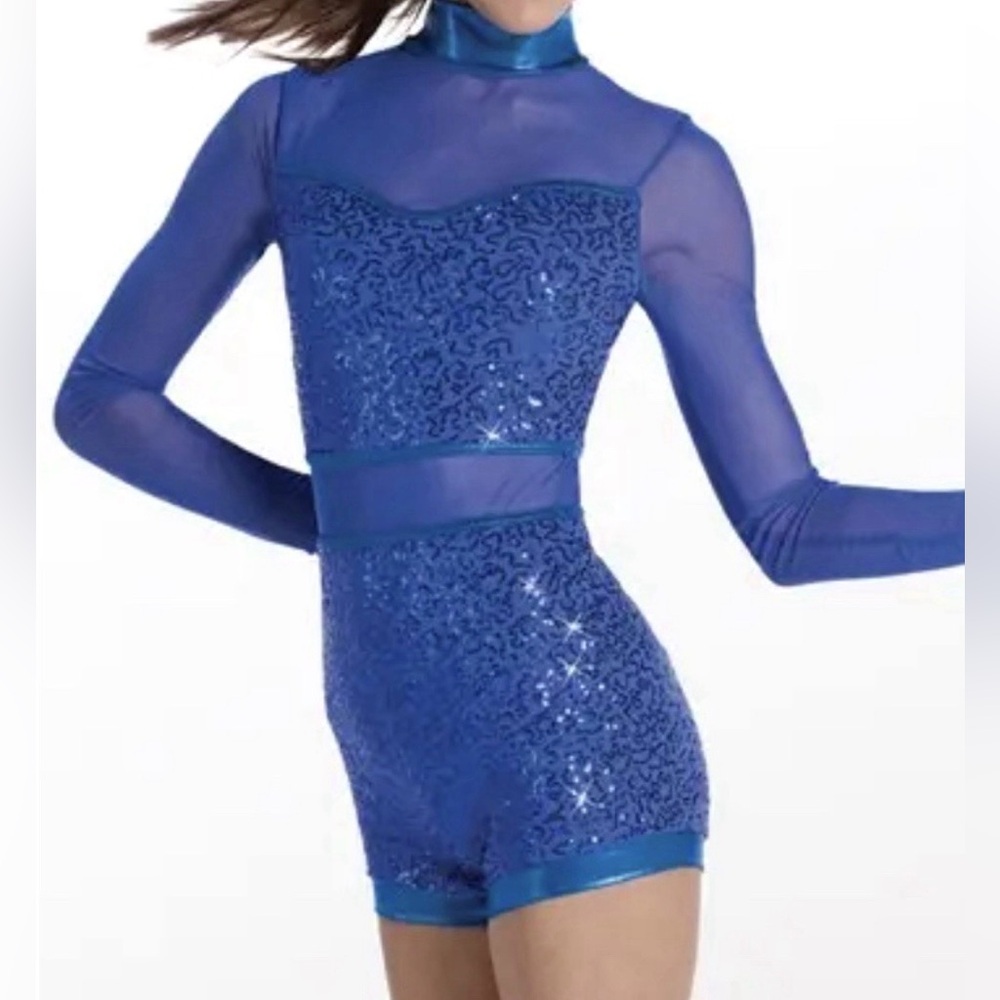 Balera Blue Sequin Performance Mesh Metallic Bike… - image 3